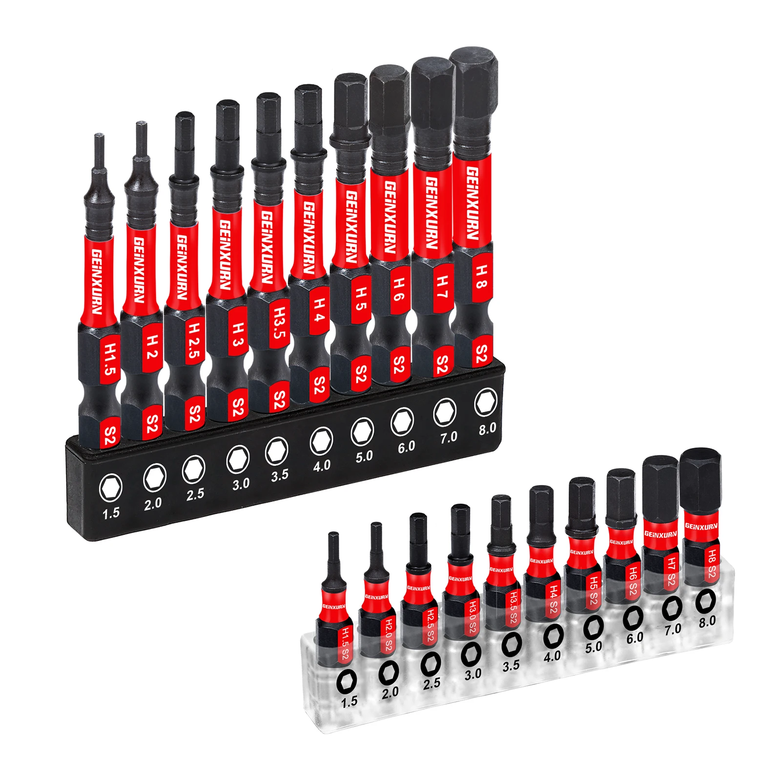 GEINXURN 1 In./2In Metric Hex Head Impact Tough Magnetic Bits Set, S2 Steel Hex Screwdriver Bit set with Base
