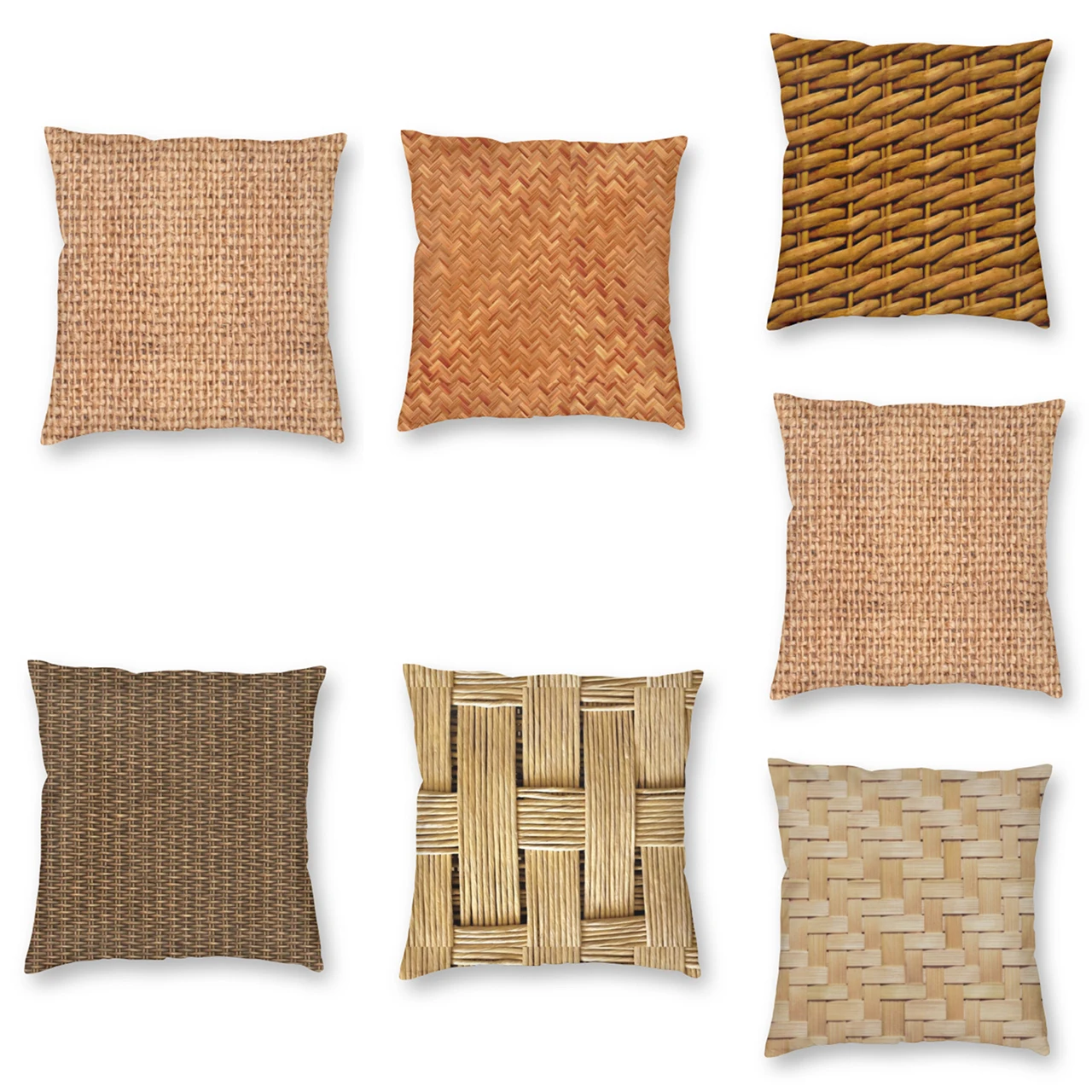 Braided Rattan Wood Wicker Square Pillowcase Polyester Pillow Cover