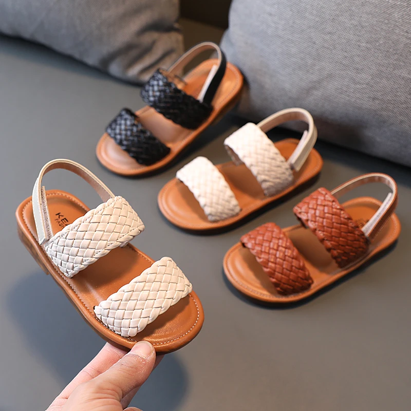 Girl Sandals Braided Open Toe Fashion Vacation Summer Children Flat Shoes Solid Color Comfy Outdoor Anti-slip kids shoes children sandals kids sandals