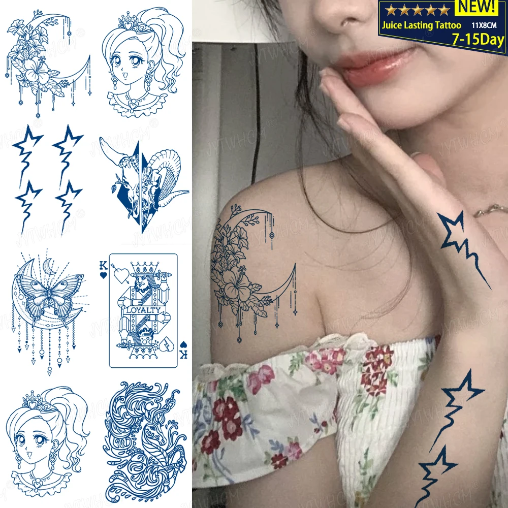 

Semi-permanent Waterproof Temporary Tattoos Fake Tattoos For Men Stars Line Playing Cards Butterflies Body Chest Tattoo Stickers