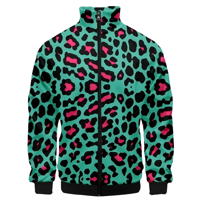 thumbnail image 1 of Chaqueta con cremallera y estampado de leopardo para hombre, moda 3D, manga larga, informal, holgada, estilo Harajuku, con solapa, abrigo de calle, 1 of 5