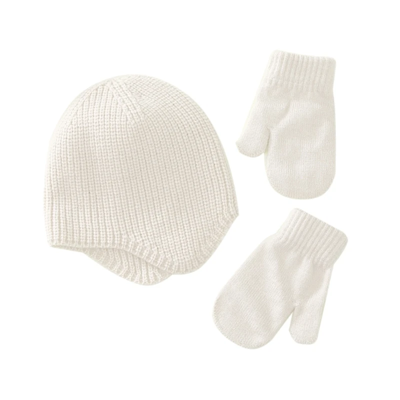 1 Set Spring Autumn Baby Knitted Hat+Gloves Solid Color Newborn Beanie Cap Anti-grab Mittens for 3-18 Months Baby Accessories