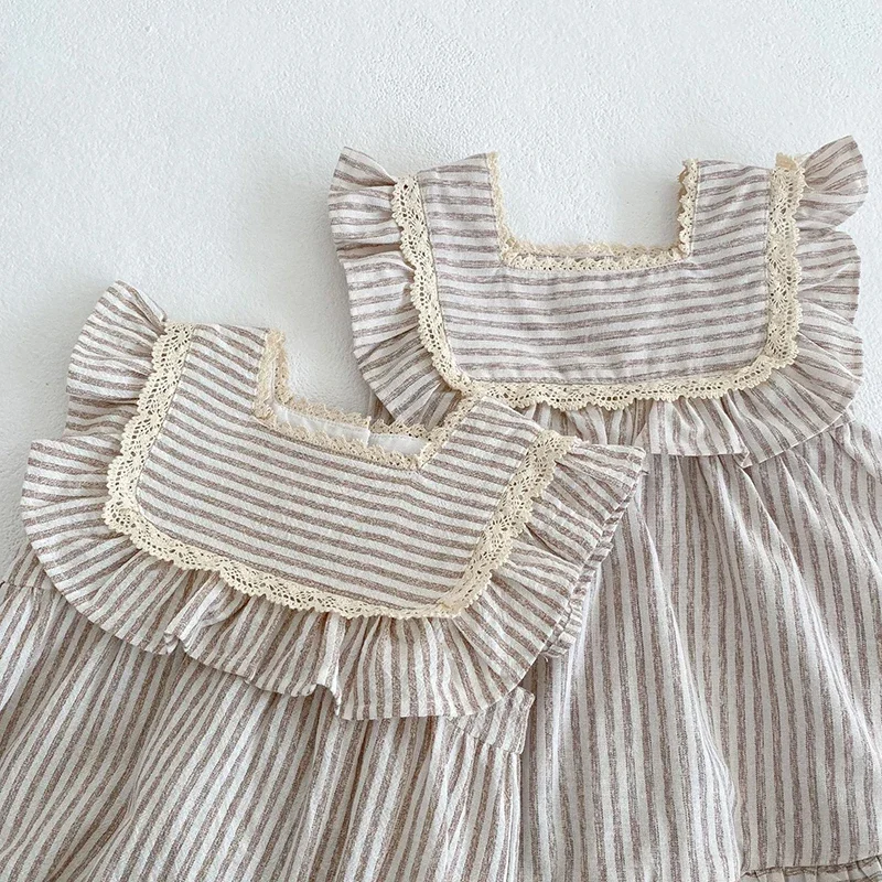 

Summer Newborn Toddler Baby Girls Stripe Jumpsuit Sweet Fashion Baby Girls Sleeveless Kids Princess Dress Girls Sister Clothes