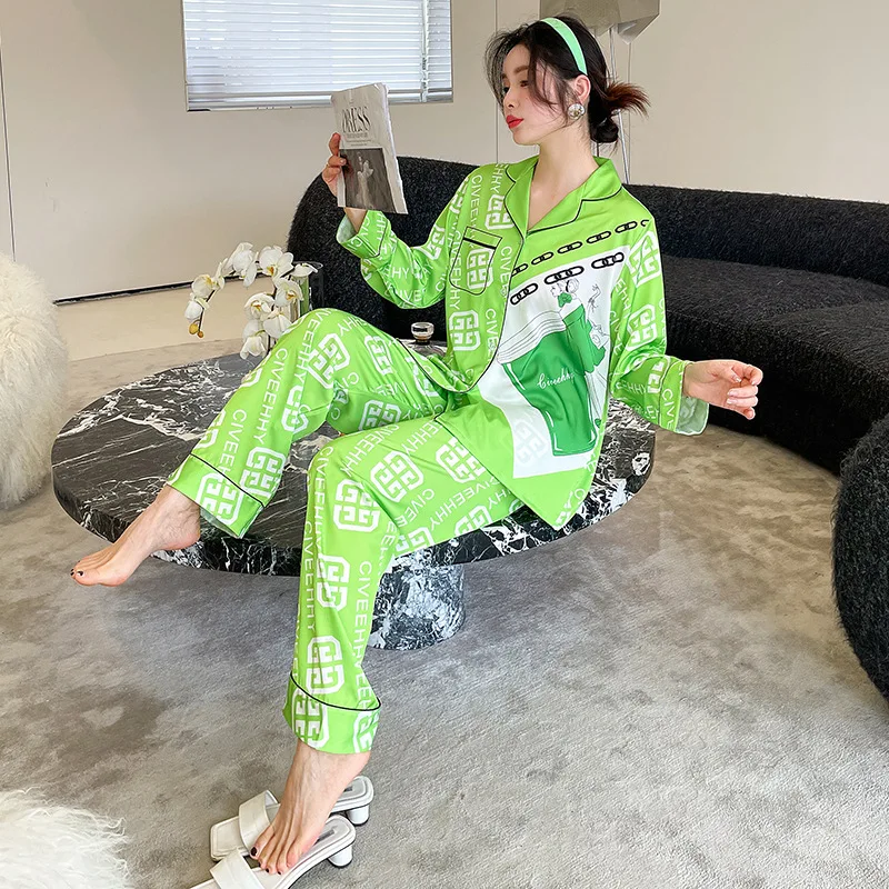 Pajamas Ladies Fashion New Simulation Silk Long Sleeve Pants Homewear pajamas for women