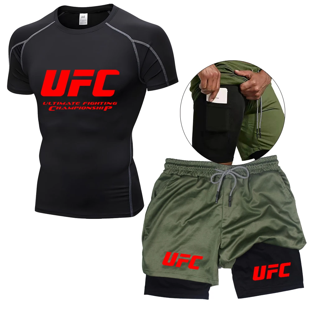 UFC الرجال القتال ضيق مطاطا تي شيرت مجموعة تي شيرتات قصيرة للأطفال الصيف المتضخم الرياضة في الهواء الطلق اللياقة البدنية الشارع الركض الرجال أعلى أسفل الدعاوى