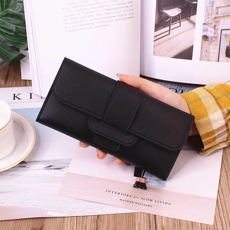 Pu Leder Frauen Brieftaschen Luxus lange Hasp Falt muster Geldbörsen weibliche Marke einfarbig neue dünne Clutch Handy tasche