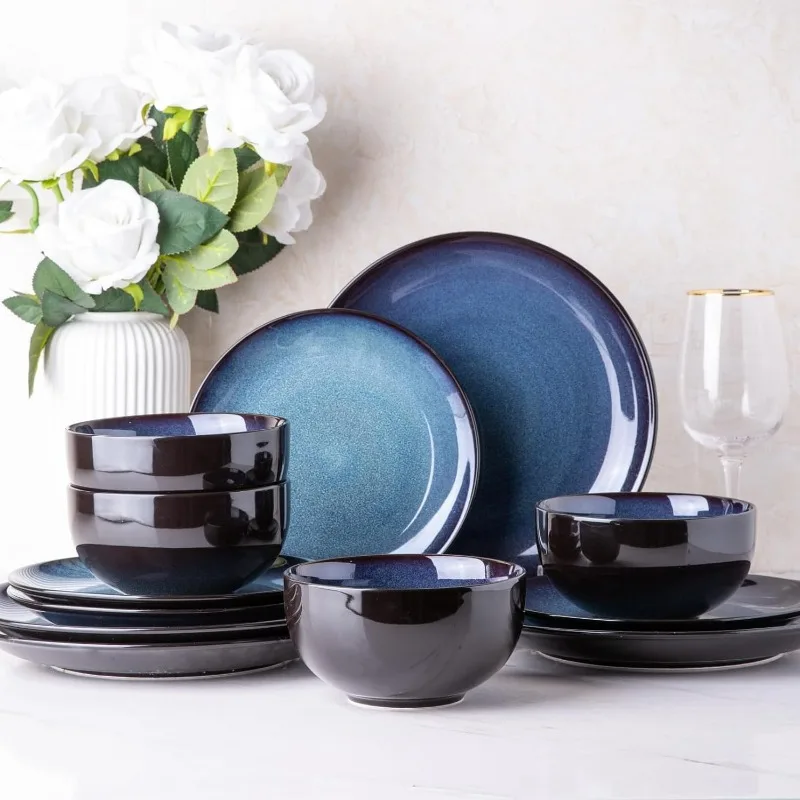 

Stoneware Coupe Plates and Bowls Sets,Highly Chip and Crack Resistant Dishwasher & Microwave & Oven Safe Dishes Set