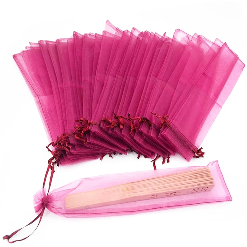 

10Pcs/Lot Wedding Party Gift Bags Top Quality Silk Pouch for Hand Fans Organza Gift bag Free shipping