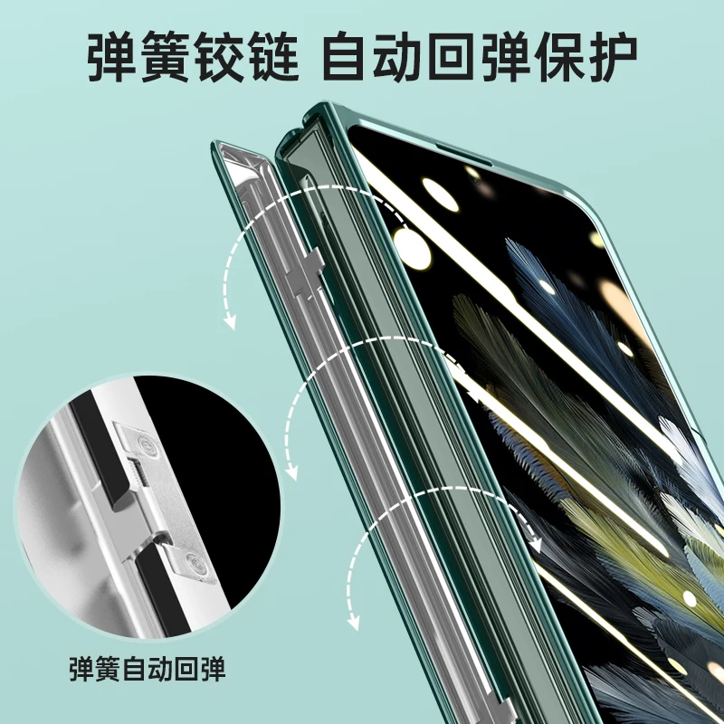 For OnePlus Open Case Transparent Electroplated Bracket Folding Hinge with Tempered Film All Inclusive Shockproof Hard Cover