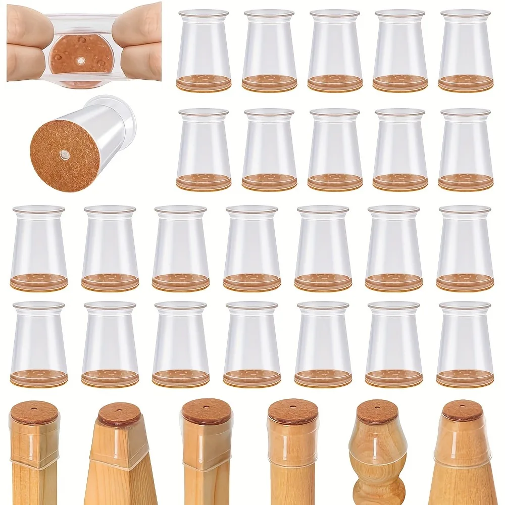Silicone Chair Leg Covers with Non-Slip Felt - Floor Protectors to Prevent Scratches (24 Pack)