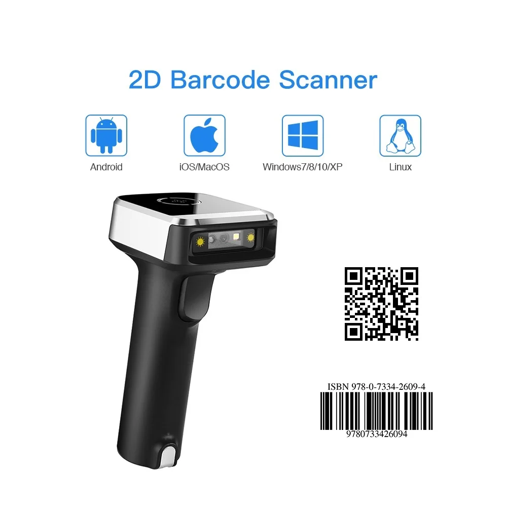 

New 2D QR Wireless Barcode Scanner BT 4.1 USB Wireless Barcode Reader for PDF417 Data Matrix UPC Compatible