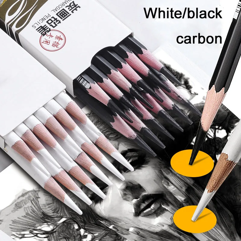 1/3/6 Pcs White Charcoal Pen Sketch Pencil Brush Sketch Highlight Pen Painting Tool Soft Medium Hard Charcoal Pen Art Supplies