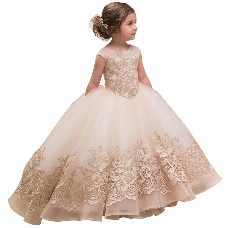 

Puffy Princess Dresses Tulle First Communion Dresses Pearls Belt Flower Girl Dress Girl Wedding Party Dress Baby Birthday Dress