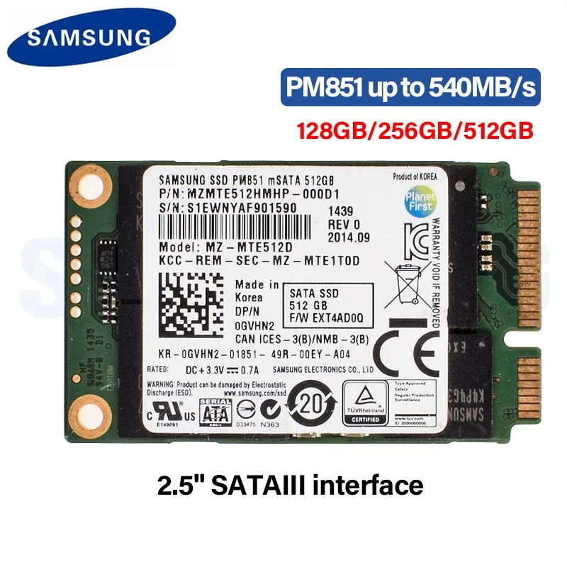 Samsung PM851 mSATA 128GB 256GB 512GB SSD interno 1,8 polegadas