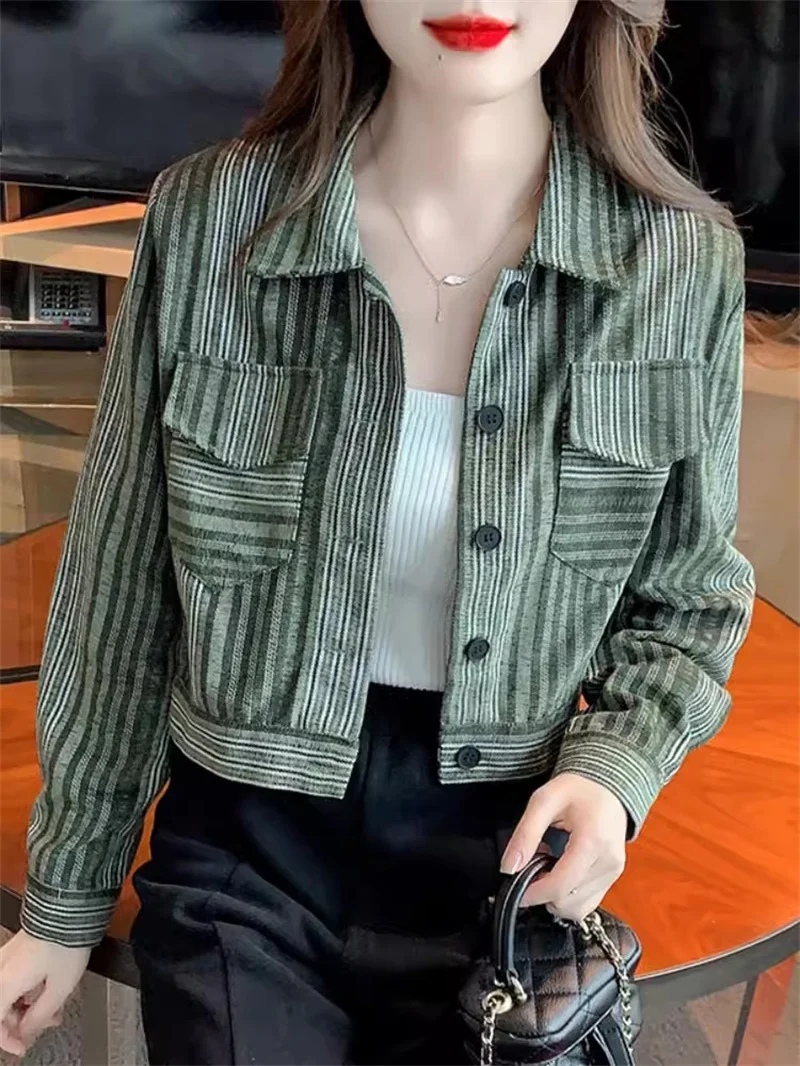 Xiao Xiangfeng Short Coat Top Spring and Autumn 2024 New Striped Women's Long Sleeved High end Elegance Elegance Small stature C