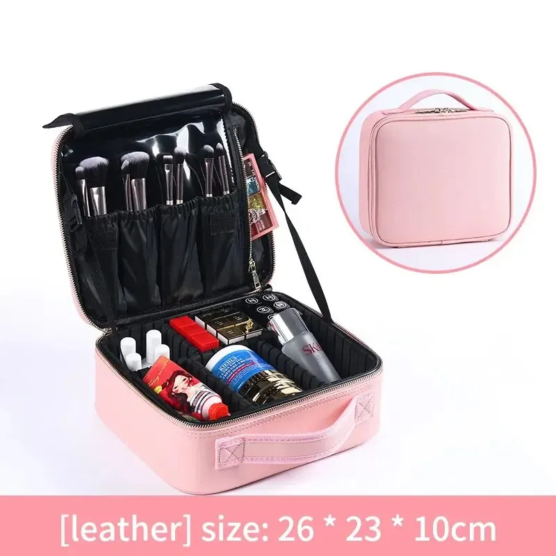 Travel Makeup Bag, Double Layer Portable Cosmetic Bag With Adjustable Dividers, Waterproof Makeup Case, Cosmetics Accessories
