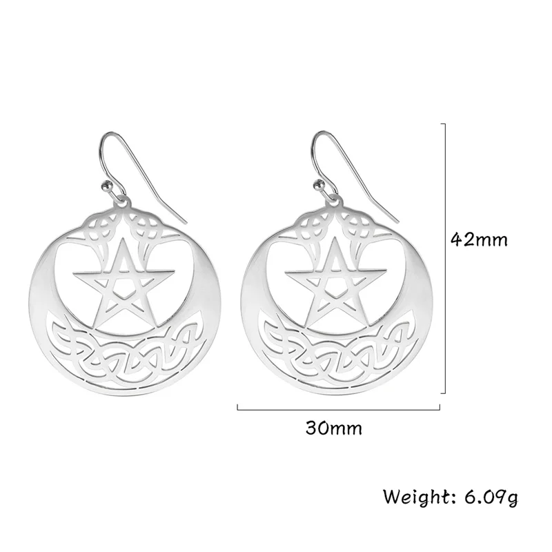 Vintage Irish Celtics Knoten-Ohrringe für Damen, Edelstahl, goldfarben, Mond, Stern, Creolen, Wicca, Wikinger-Schmuck, 2023, Trend – Detail 12