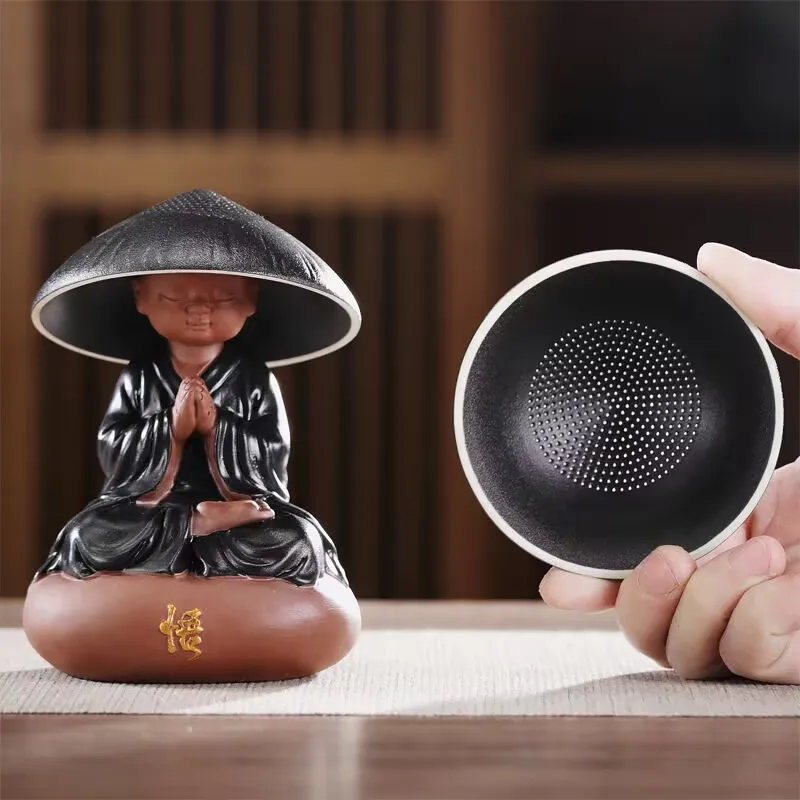 Purple Clay Turtle Shell Elderly Statue Tea Leaks Tea Pets Cute Characters Home Tea Room Art Decorations