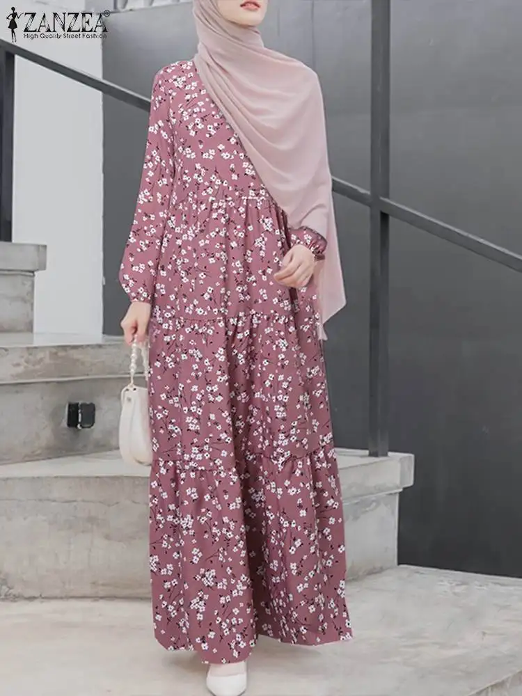 

ZANZEA Women Fashion Printed Long Dress Holiday Robe Autumn Long Sleeve Muslim Dresses Ramadan Sundress Turkey Vestidos Abaya