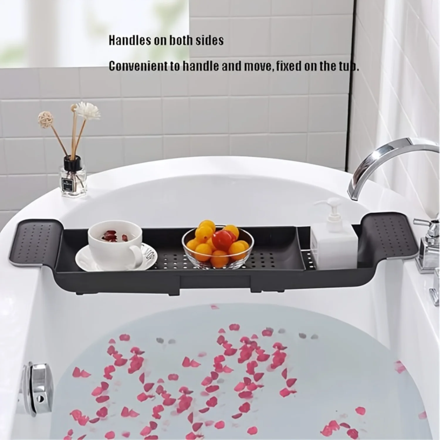 Expandable Bathtub Tray Caddy, Waterproof Plastic Tub Rack with Spa Tray, Bathroom Accessory Holder for Tablet, Book, Wine Glas