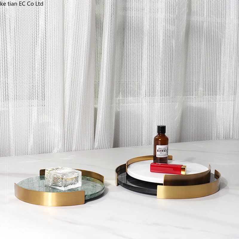 European modern simple marble metal frame round tray aromatherapy tray Creative home desktop washbasin bathroom storage tray 4