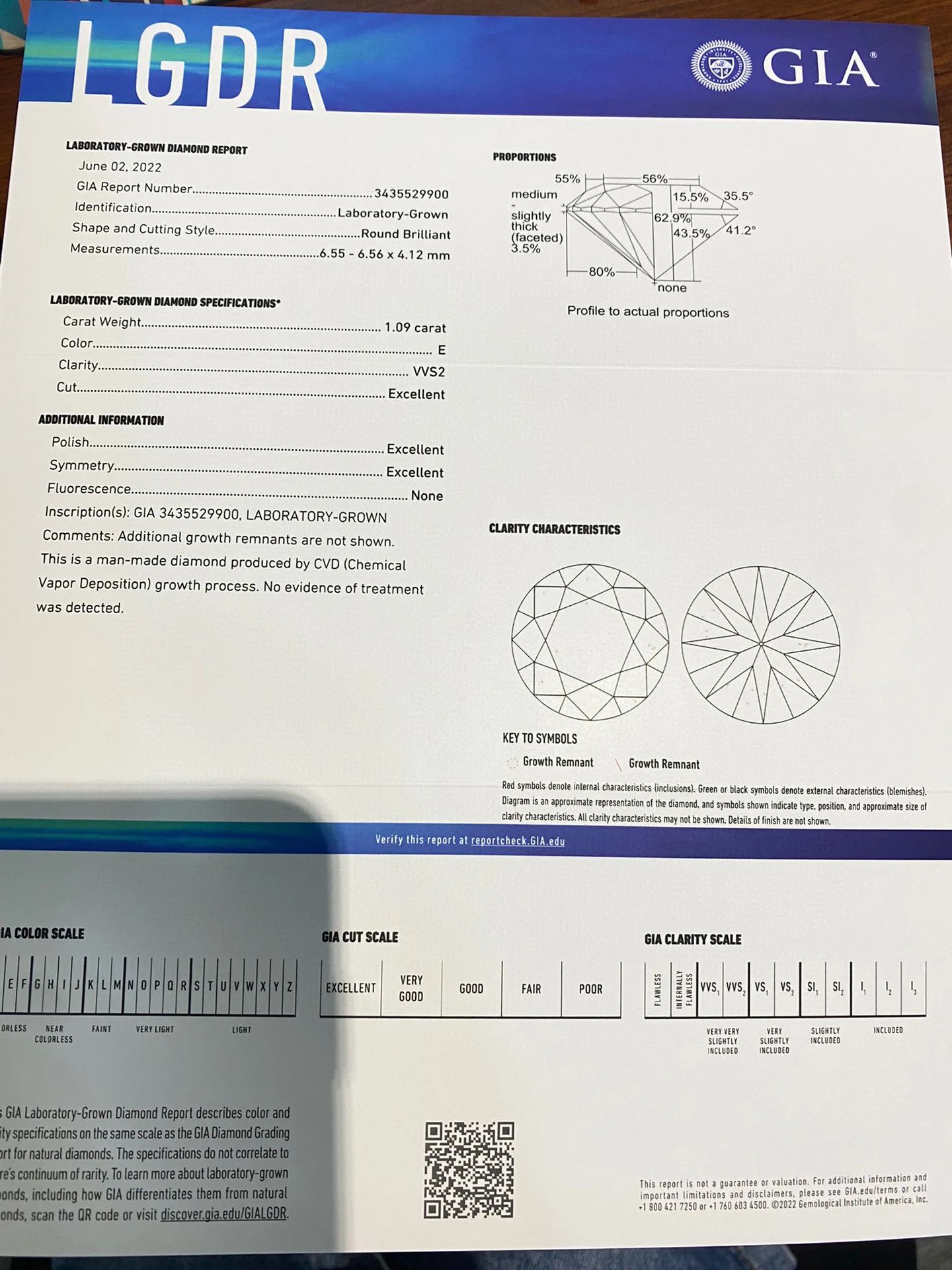 Diamante Coltivato In Laboratorio 1.09Ct Vvs2 E Colore Diamante Sciolto Taglio Eccellente Rotondo Con Certificato Gia