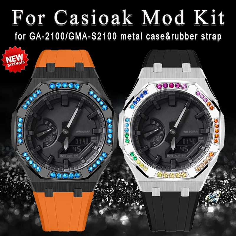 

Luxury Diamond Case Modification Kit for Casioak GA-2100 GMA-S2100 Watch Metal Case Rubber Strap for GA2100 GMA-S2100 Mod Kit