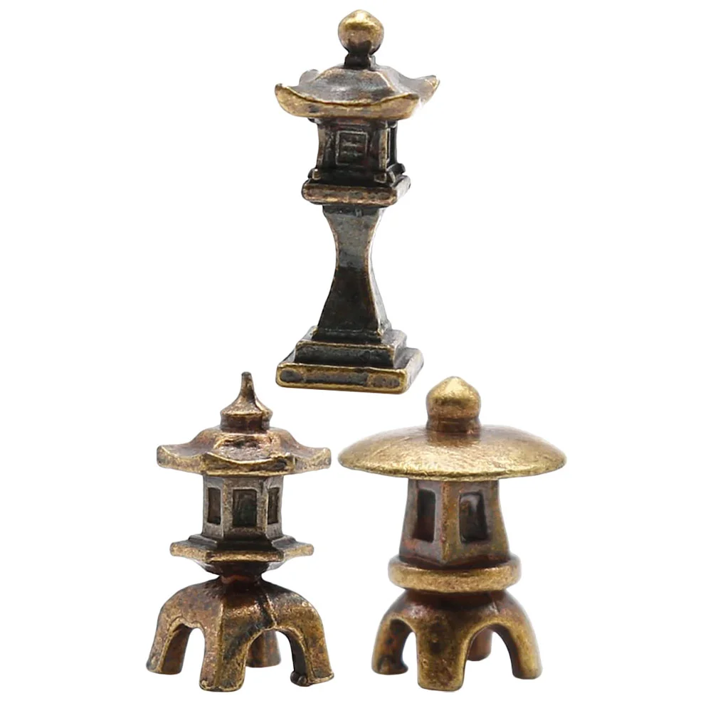 

3Pcs Miniature Copper Pagoda Statue Pagoda Lantern Sculpture Garden Statue Decor