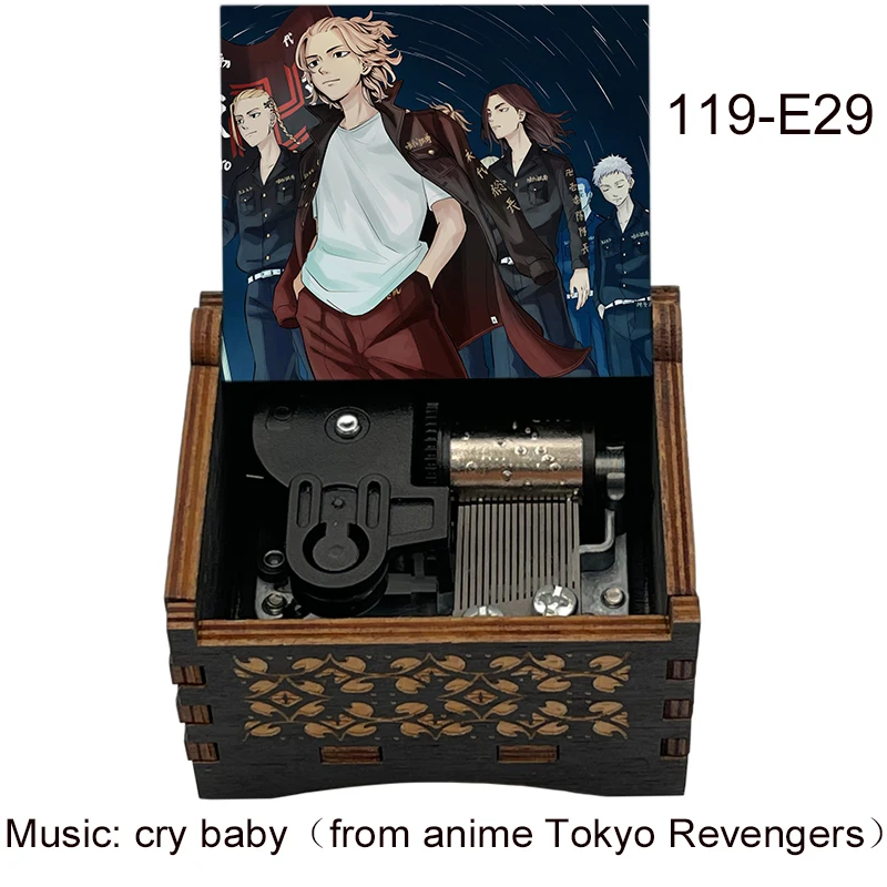 Anime tokyo revengers figure print music cry baby Wood mechanical Music Box for anime Friends kids Birthday Children fans gift music box carousel music box