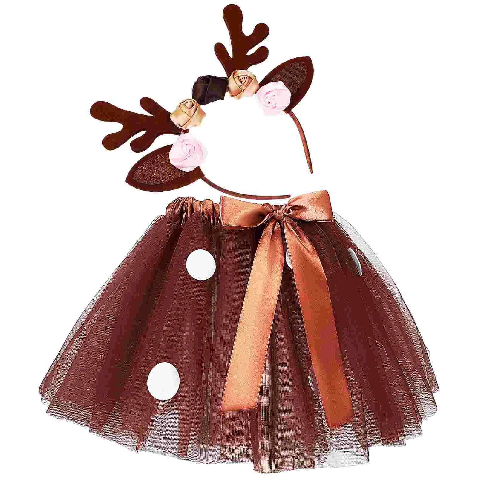 Children Performance Elk Costume Suit Deer Girls Animal Costumes Accessories Antler Headband Tutu Christmas Props