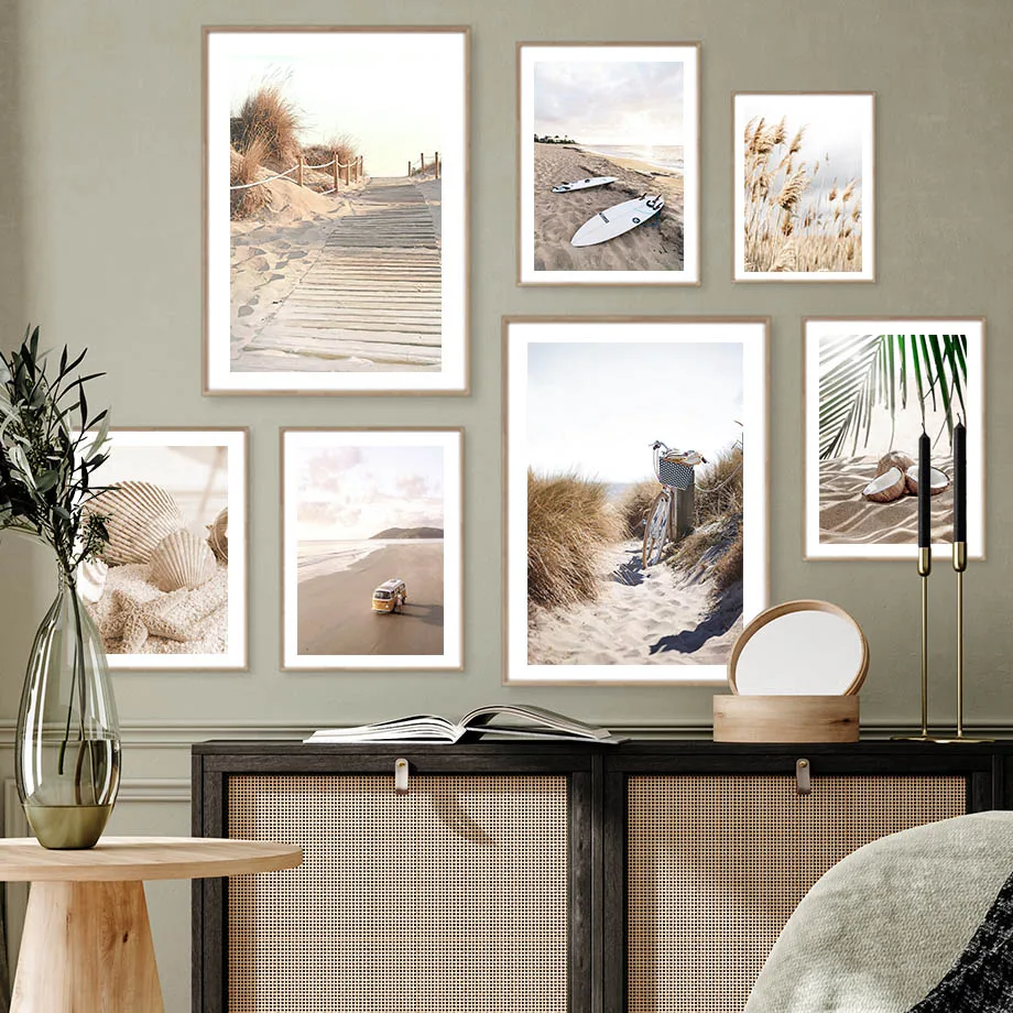 

Soft Sunshine Reed Shell Surfboard Beach Landscape Wall Art Canvas Painting Nordic Posters Prints Pictures For Living Room Decor