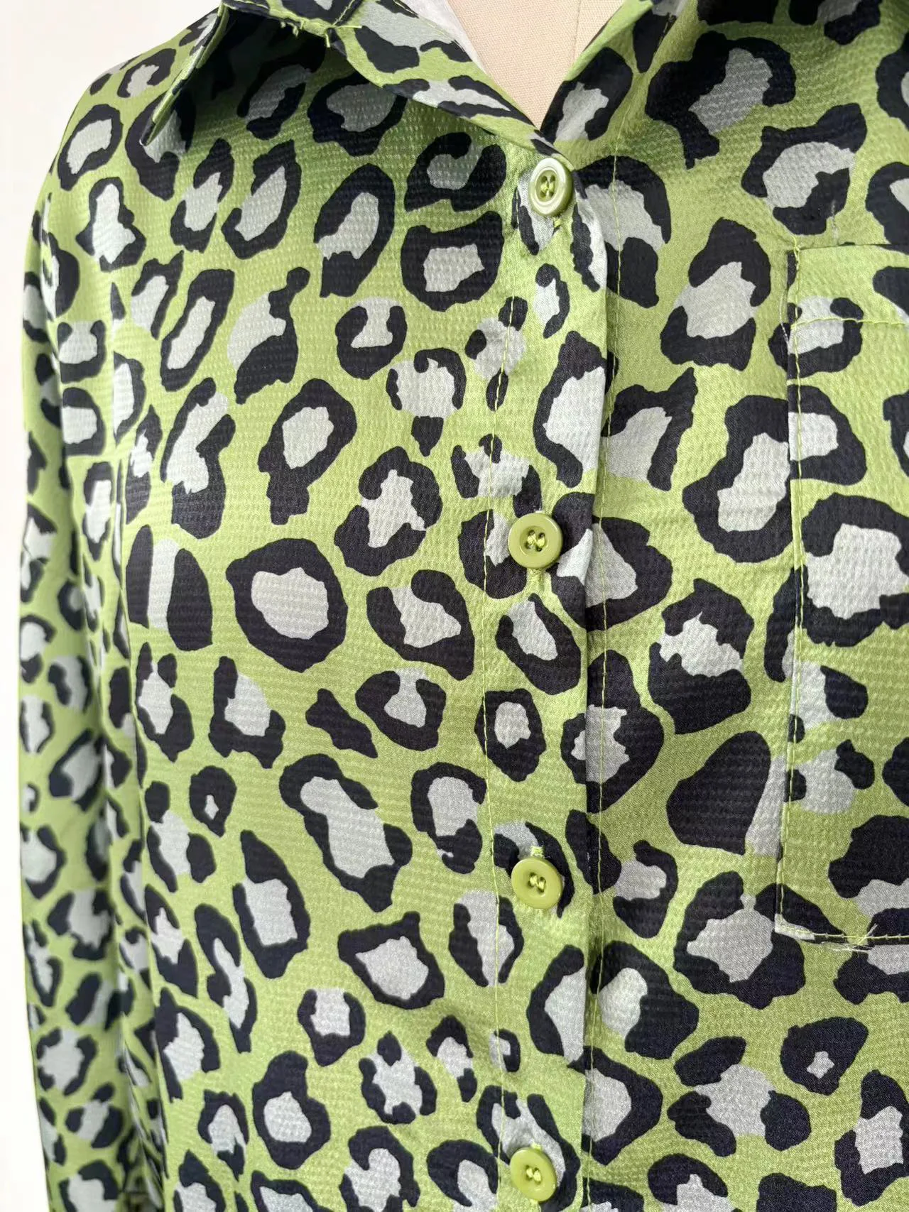 2 pieces Leopard Print Long-sleeved Pants Ladies Suit European and American High Street Fashion Suit