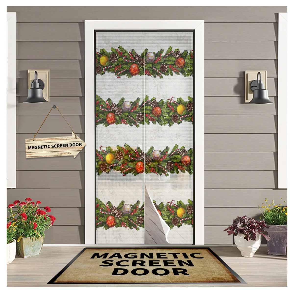 

Christmas Balls Berries Pine Cones Magnetic Mosquito Net Screen Door Mesh Anti Mosquito Insect Fly Bug Door Curtain