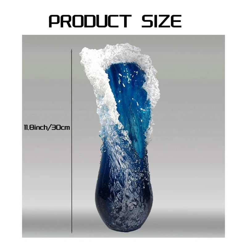 Sea Wave Vase, Wavy Vase Resin Blue Wavy Vase For Office Living Room Decorations Coffee Shop Decor 30Cm 6
