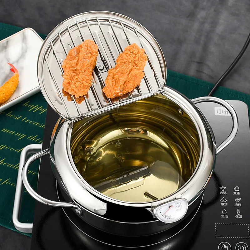 Stainless Steel Deep Frying Pot with a Thermometer and Lid Kitchen