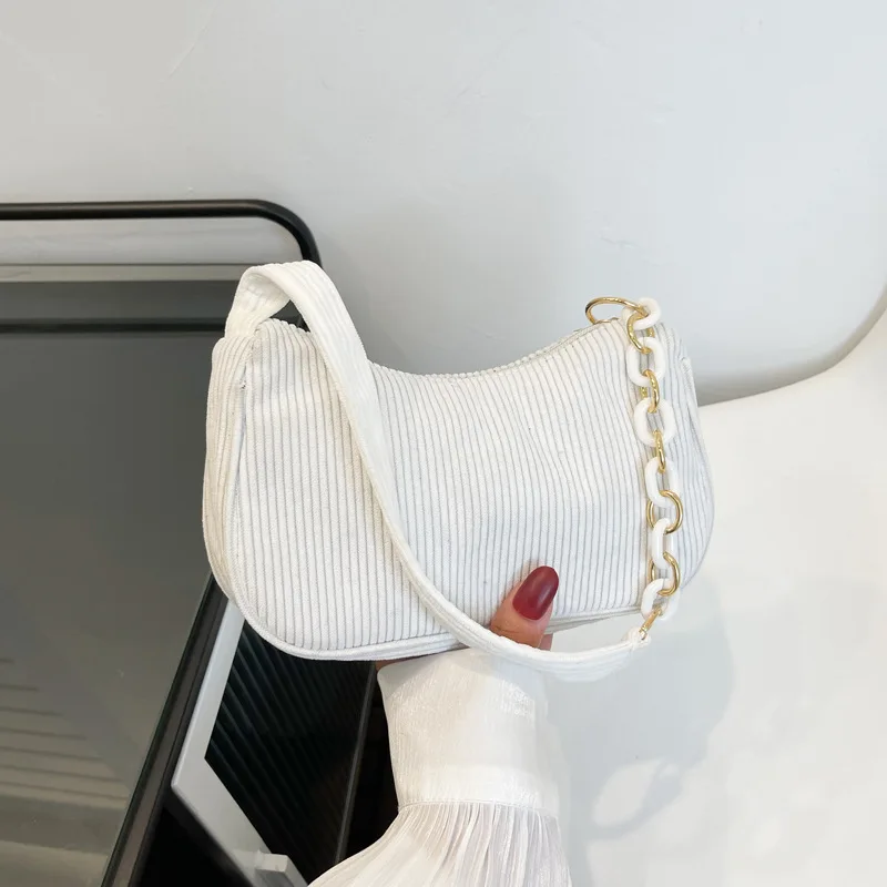 Corduroy Shoulder Bag Fashion Vintage Handbags Women Autumn Winter Corduroy Underarm Bag Zipper Shoulder Small Bags Female Soft Casual Clutch Handbag