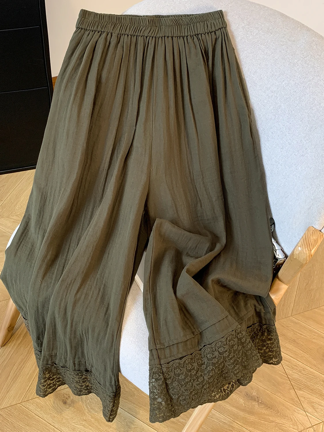 Comfortable Casual Cotton Blend Wide Leg Pants Women's Elastic Waist Floral  Pants Summer 2025 New Sle Versatile  ...