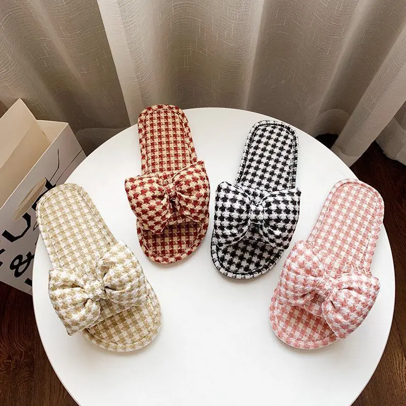 

Spring Summer Slippers Soft Flax Simple Cute Warm Home Men Women House Floor Indoor Slides Fur Cross Fat Dudu Shoes Room Flat