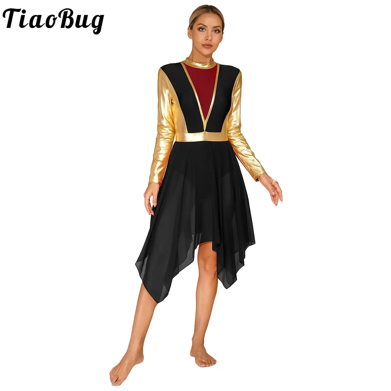 

Women's Long Sleeve Praise Dance Dress Liturgical Metallic Robe Worship Dresses for Stage Performance Costume Prom Party Clothes