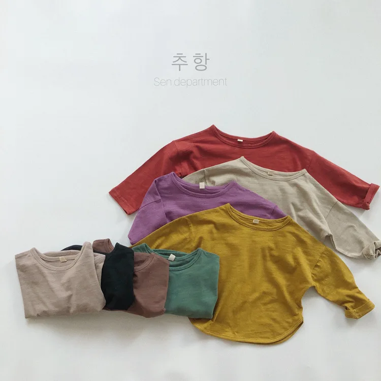 New Autumn Children Long Sleeve T Shirts Solid Baby Bottoming Tops Cotton Boys Girl O-neck T Shirts Casual Kids Clothes 5