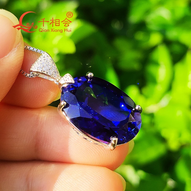 925 silver Fashion oval shape with inclusions Artificial  blue sapphire 14*19mm 18ct  ruby main stone Jewelry  Pendant Necklace