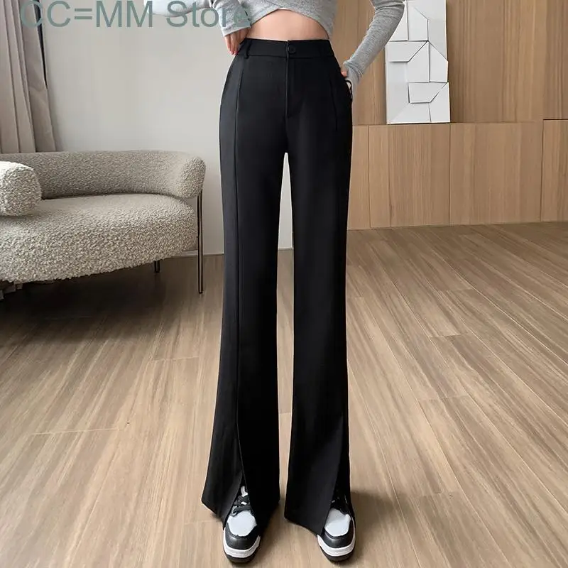 New Split Leg Suits Pants for Women Elegant Office Ladies Fashion High Waisted Pants Causal Wide Leg Flare Work Trousers