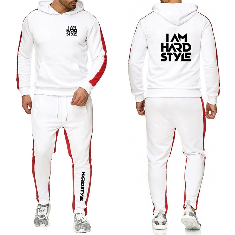 Men Hardstyle Logo Print Hooded Tracksuit Set