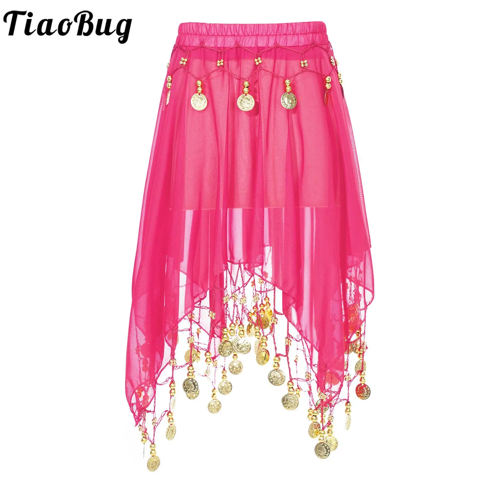 

Юбка для танца живота для девочек, шифоновая одежда для выступлений в египетском стиле Болливуда, с бусинами, блестками и бахромой