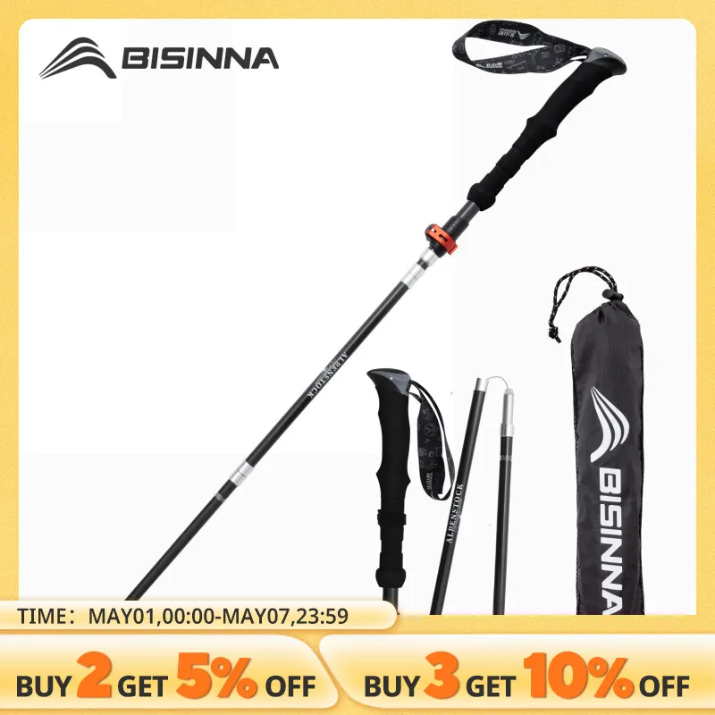 BISINNA 1pcs/2pcs Folding Trekking Poles Carbon Fiber Collapsible Telescopic Sticks Lightweight Walking Stick Hiking Climbing