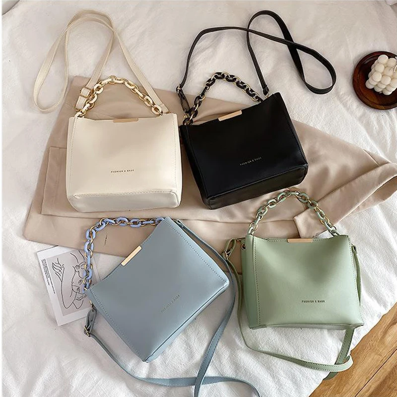 Women's bag Commuting leather single shoulder bucket bag senior Designer style Handbag woman chain Simple versatile New
