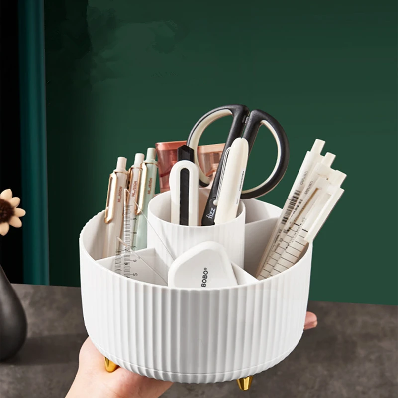 

360°Rotating Plastic Pen Holder High feet Desktop Stationery Storage Box Makeup Brush Organizer Desk Decoration Accessories