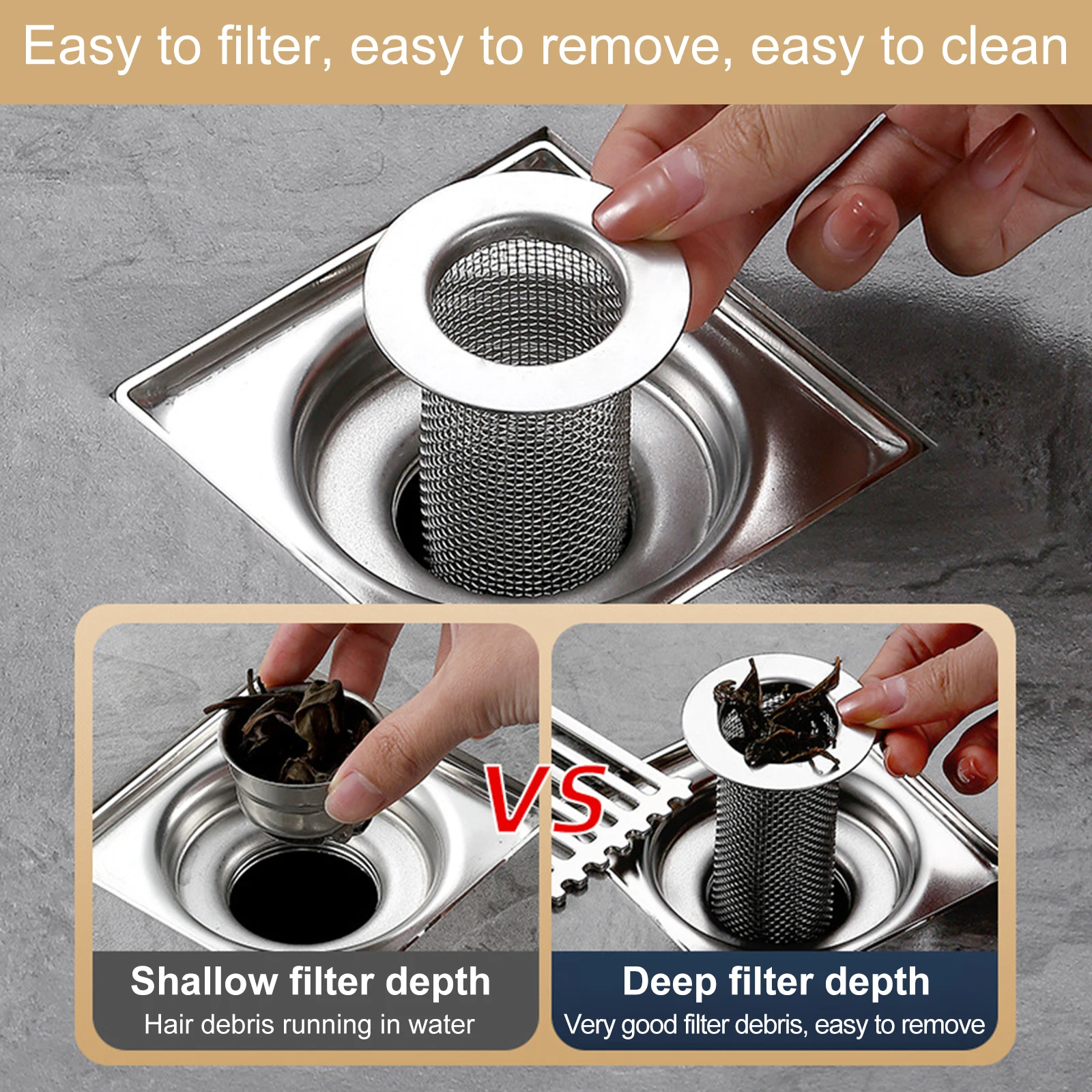 Multifunctional Steel Floor Drain Filter Mesh Basket Filter Hair Trap Bathroom Kitchen Sink Anti-clog Slag Strainer
