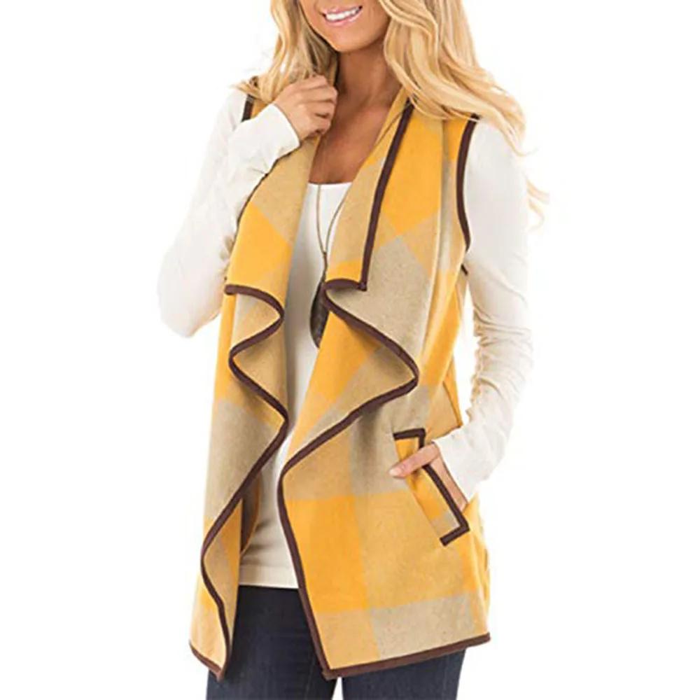 Women Vest Lapel Open Front Buffalo 