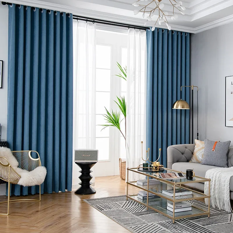 Full Shading Bedroom Shade Cloth Super Sound Insulation Living Room Bedroom Light Luxury Pure Color Cotton Hemp Screen Window 2